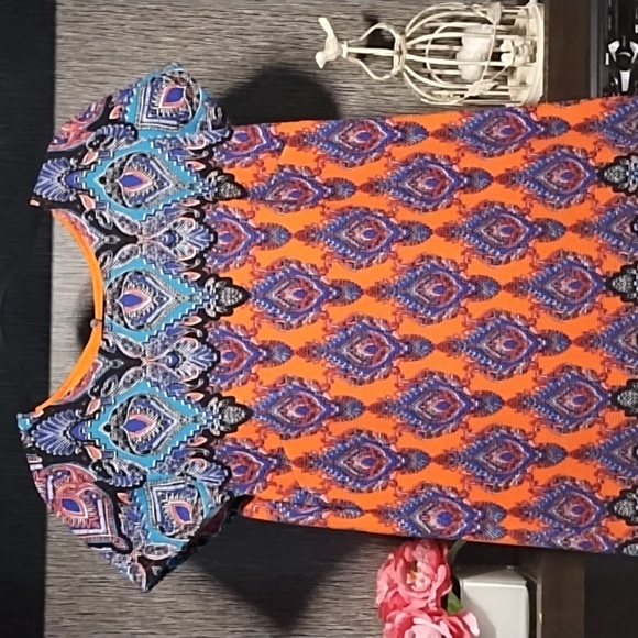 London Times Dress Colorful Print Short Sleeves Mini/Midi Size 14 - Picture 2 of 12